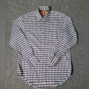 Robert Graham Mens Button Up Shirt Size  Check Monogram Purple White Long Sleeve